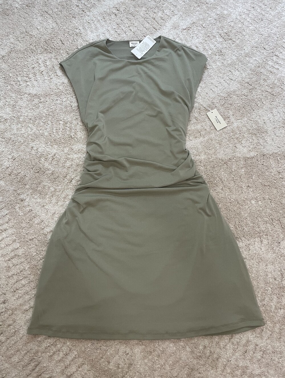 Abercrombie & Fitch Olive Green Ruched Midi Dress Size L